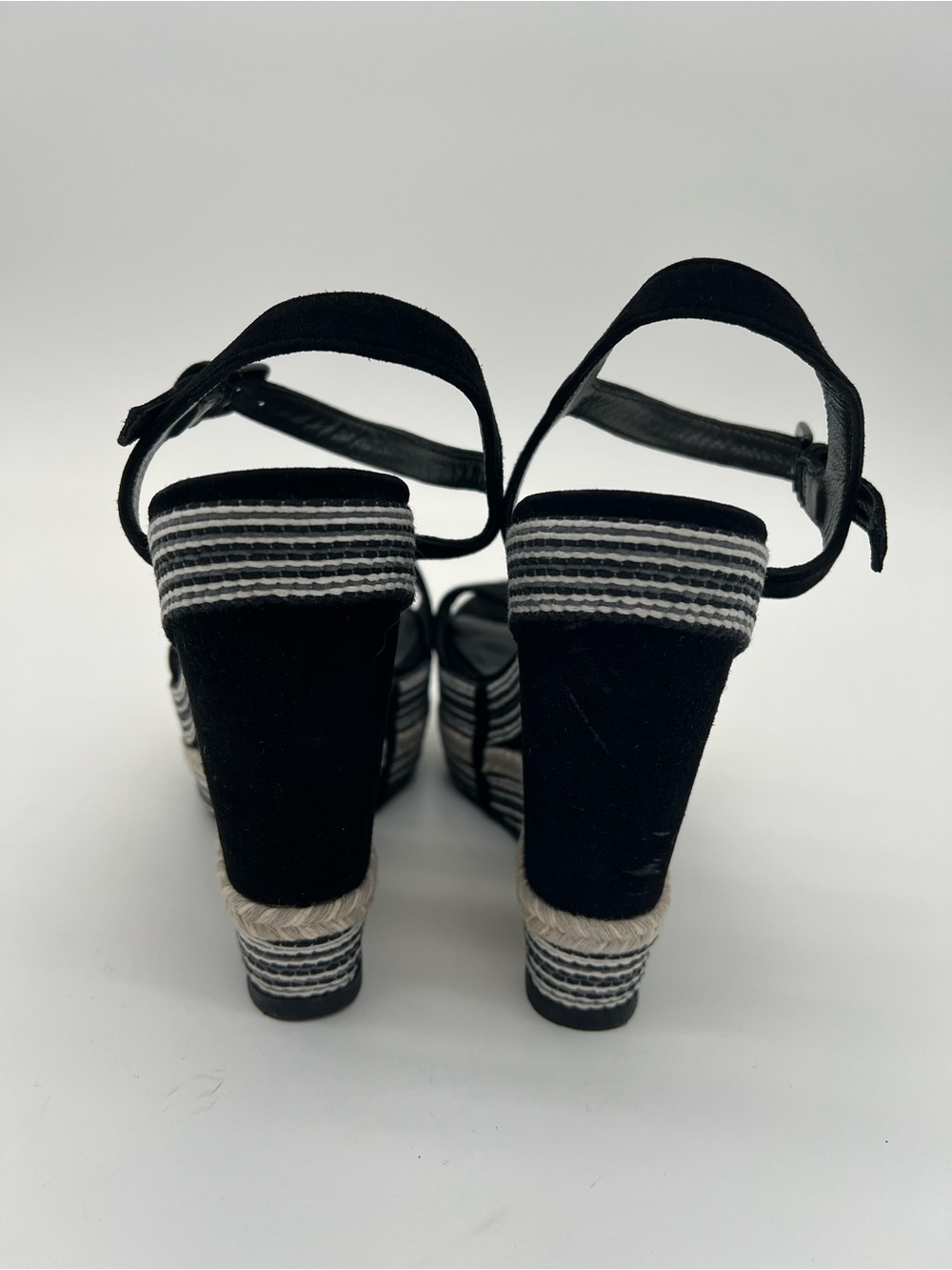 Stuart Weitzman Black Suede Espadrille Platform Wedge Sandals size 7.5 - Picture 4 of 10